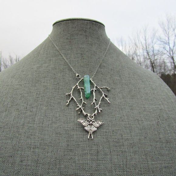Forest Witch Quartz Branch Moth Statement Necklace Woods - Picture 2 of 6